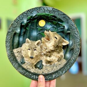 VTG Whimsigoth Howling Wolves Moon Magical Unique 3D Textured Wall Art Decor